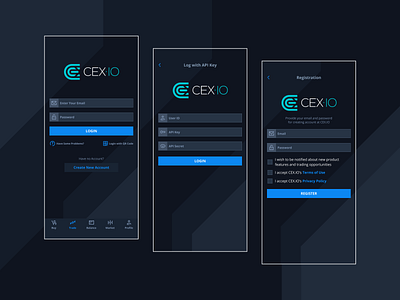 Login and Registration. Mobile Application Design for CEX.IO account api app crypto daily dailyui design interaction interface log login login page mobile password registration sigh up sign in ui user ux
