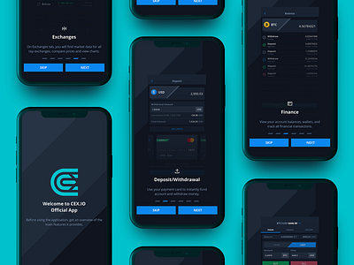 Intro. Mobile Application Design for Crypto Exchange CEX.IO. crypto coin bitcoin crypto exchange crypto wallet daily ui dark black mode deposit withdrawal finance business fintech fintech application interaction intro screens login mobile app design trade trading ui ux designer user interface design welcome page
