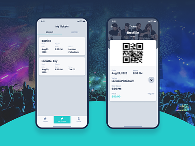 Tiketim - secure flexible ticketing. Mobile Application application ui colors concert event application famous interaction design mobile app design music party pin icon qr code design responsive start up ticket booking typography ui ux ui kit