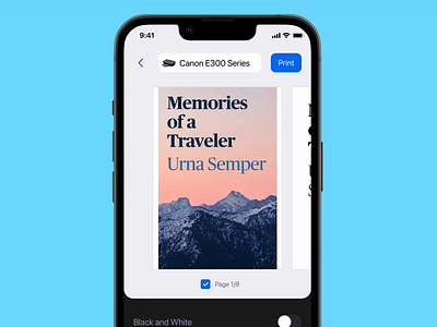 Animation and interface design for print application a4 after effects animation black and white book canon gif interaction mobile application motion motion graphics mov mp4 paper print printing settings ui ux
