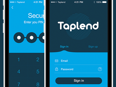 Taplend app app blue finance ios iphone login money password secure signin ui