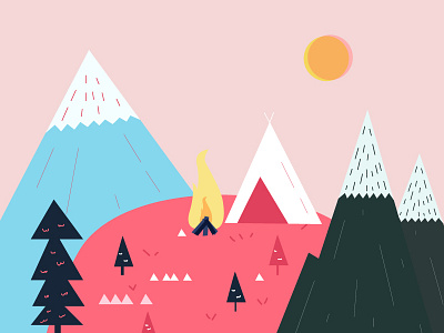Uphill camp colors forrest hill holiday illustration mountain scenery woods