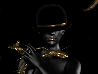 Golden black 3d art direction black c4d cinema 4d design digital feather gold graphic lobster