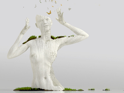 Golden White Nature 3d butterfly c4d design grass maya sculpture white woman zbrush