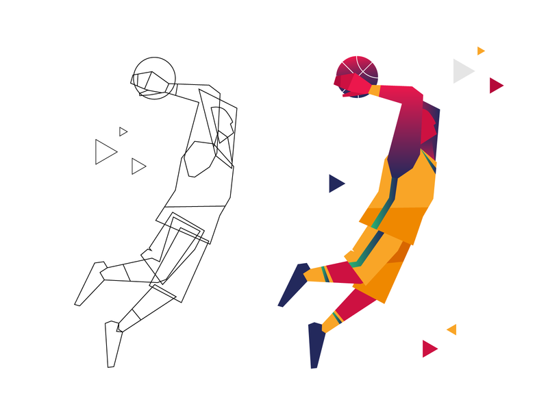 Basketball player basketball basketball player branding character design dunk flat illustration geometric graphic design illustration modern player score scores simple sport sports sports branding winner