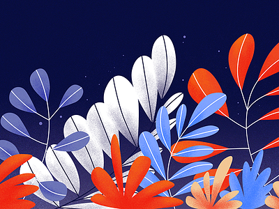 Plants blue flowers forest graphic design illustration night orange plants spring summer