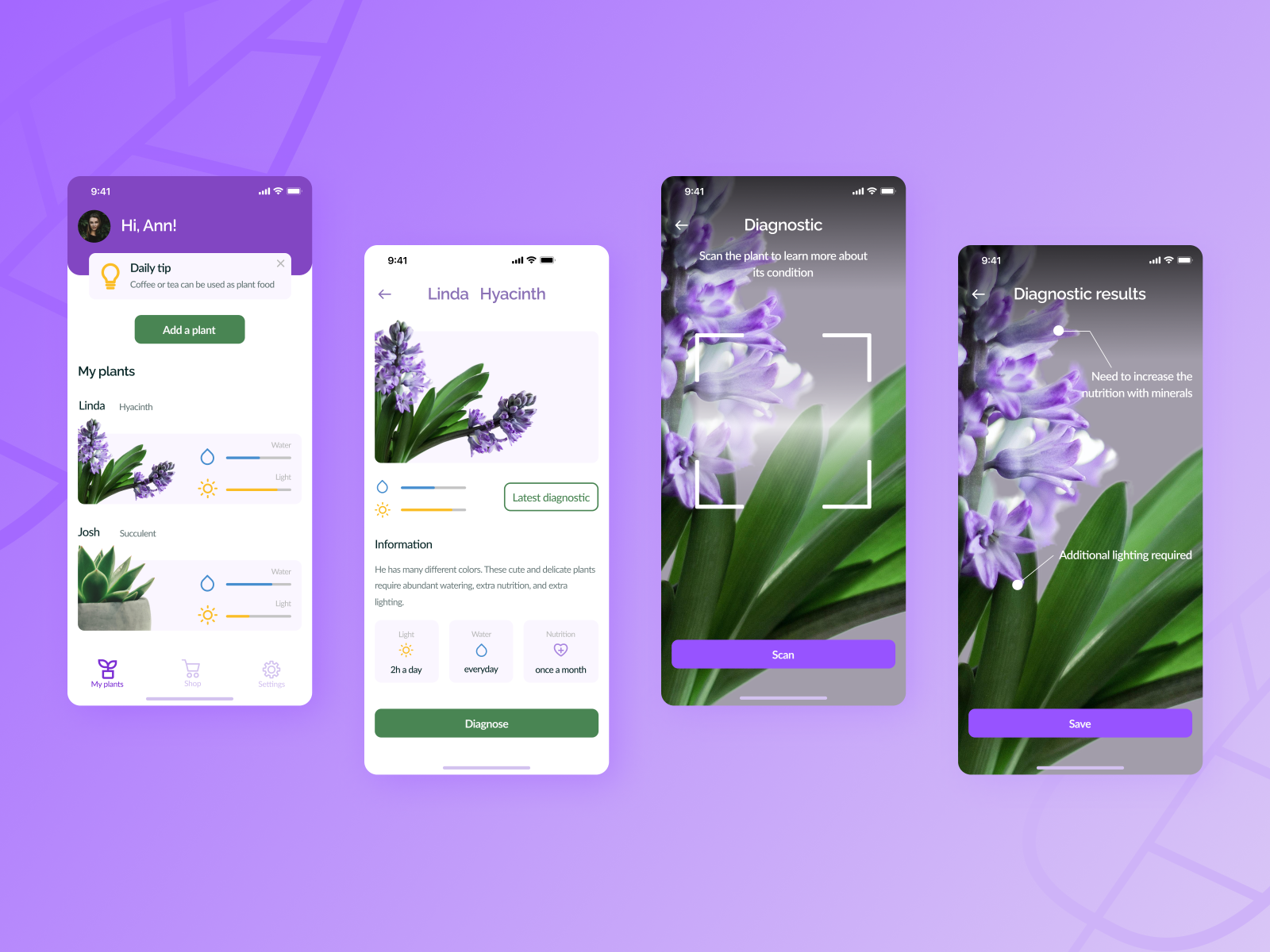 Care of houseplants app by Anastasiya Lazeva on Dribbble