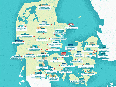 Takrummer Tour Map of Denmark buildings country denmark destination europe hellsjells illustration locations map map of denmark takrummer textured tour tour map travel trip venue