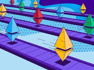 Blog Header - Ethereum 2.0 article blockchain blog blog cover blog header colourful crypto crypto fork cryptocurrency currency digital currency ethereum ethereum split finance hellsjells illu illustration lineart monoline paxful