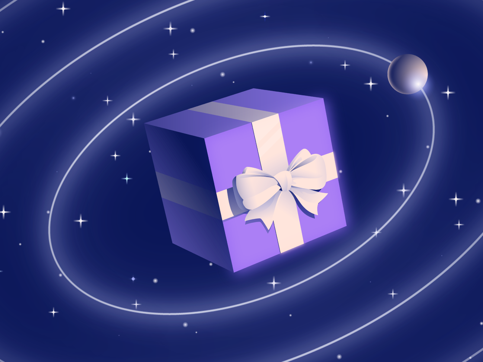 Lightyear - Present Email Illustration 05 app illustrtion email finance financial app floating geometric shapes gift gift box giveaway glow hellsjells investing investment app light marketing illustration orbit present ribbon space stars