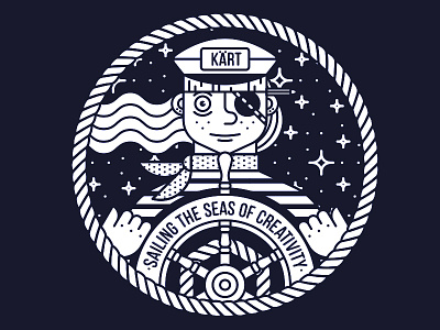 Sailing the seas of Creativity character circular graphic llustration monoline nightsky pattern sailing sailor steering