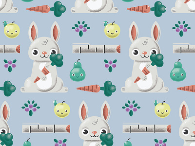 Rabbit Pattern Illustration berries carrot childish children design illustration pattern rabbit vector