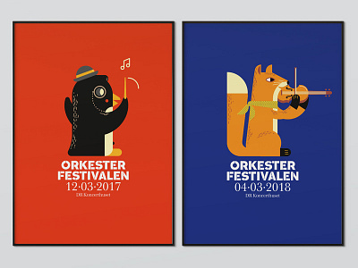 Orchestra Festival Animal Illustrations animal classical fox instrument music orchestra penguin playing poster violin