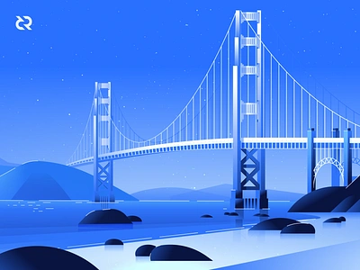 Golden Gate Illustration blue bridge coverillustration crypto decred fintech goldengate gradient illustration location meetup minimal night sanfrancisco sf sightseeing stars