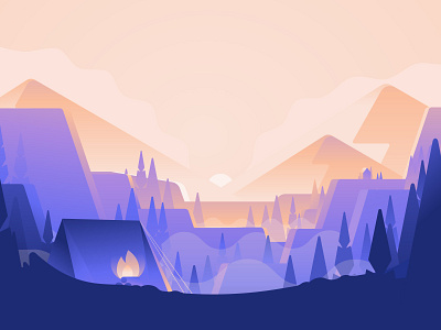 Camping Web Header Illustration