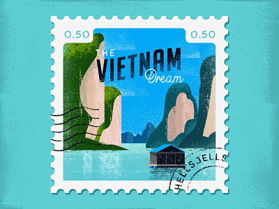Vietnam Travel Stamp adventure boat dream dribbble dribbbleweeklywarmup grainy hellsjells illustration stamp textured travel traveldestination truegrit vietnam wanderlust water