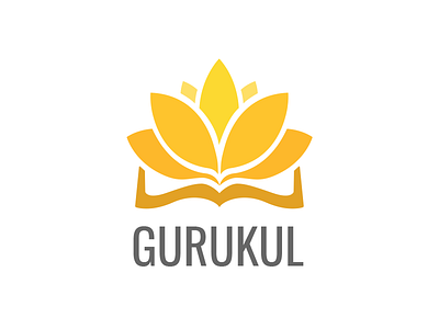 Gurukul logo book branding bud education gurukul help knowledge leaf logo lotus petal yellow