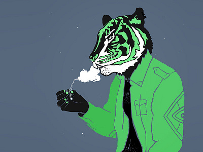 We chill harder than you party allseeingeye green illustration ipadpro procreate smoking tiger trippy