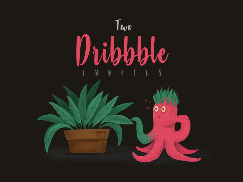 Two Dribbble Invites dribbbble invite invites octopus plant pot two