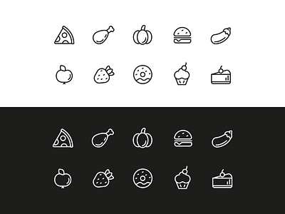 Food icons set app berry black branding flat food fruits icon design icon set illustration interface logo set sweet ui ux vector vegetables white