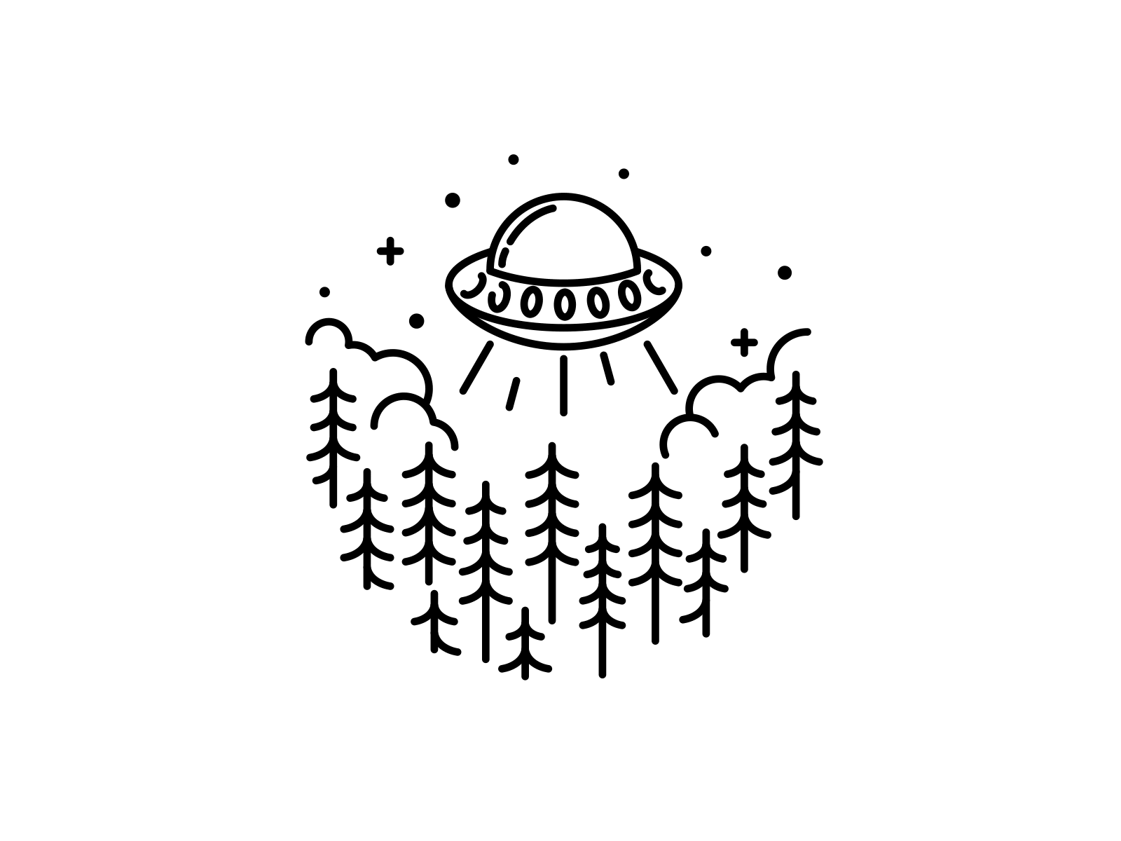 UFO animation app black branding clouds design graphic design illustration monochrome night stars tree ufo ui ux vector white woods