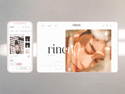 Rinen beauty branding concept cosmetics design ecommerce figma logo shop store typography ui ux webdesign website