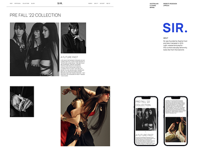 SIR. Website Redesign Concept after effects blue clothes composition e commerce fashion figma grid monochrome store typography ui user interface ux