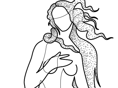 The Birth of Venus botticelli bw dotwork illustration pointillism single line spaghetti