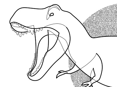 T Rex bw dinosaur dotwork illustration pointillism single line spaghetti