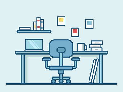 Desk 2 blue computer desk icon illustrator line picto pictogram vector