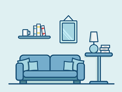 Sofa blue icon illustrator line picto pictogram sofa vector