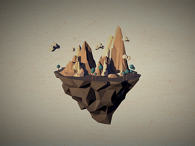 Floating island 3d c4d cloud island lowpoly mountains tree