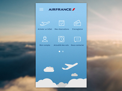 Air France application concept burger menu cloud home menu plane tickets travel