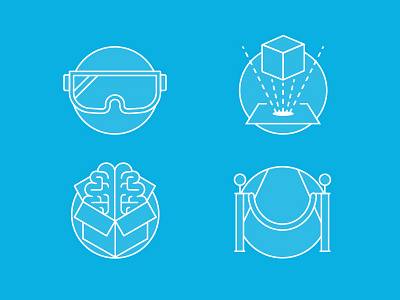 Navicons 05 augmented reality blue brain event hologram illustration line icon marketing virtual reality