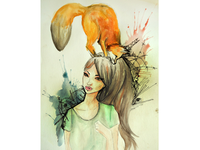 Zorros en mi cabeza curves drawing fox illustration pencil and watercolors watercolor wild animal woman