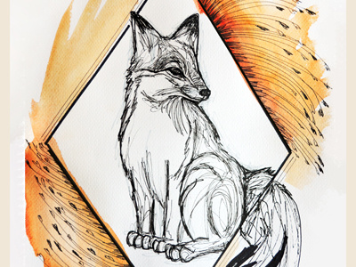 Zorro en lineas animal cartoon drawing fox illustration lines pencil and watercolor predator stripes