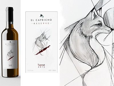 Avance Etiqueta Vino Reserva "El Capricho" brand design digital art drawing fox illustration label logo logotype merchandising wine