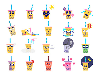 Bubble Tea Emoticons bubble tea cute emojis emoticons feelings food