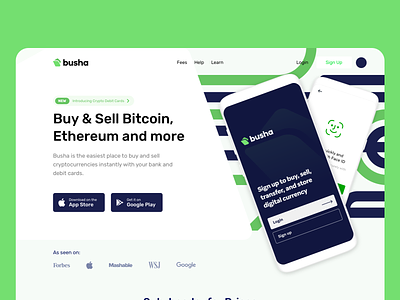 Busha Landing Page (Sample 1) app blockchain crypto cryptocurrency design fintech illustration logo nigeria pattern trading ui vector web