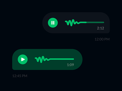 Voice notes animation app clean darkmode design flat green icon invite pause play ui voice voicenote