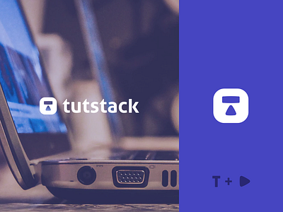 Tutstack Logo branding design icon logo play purple stack t tutorial typography ui ux video