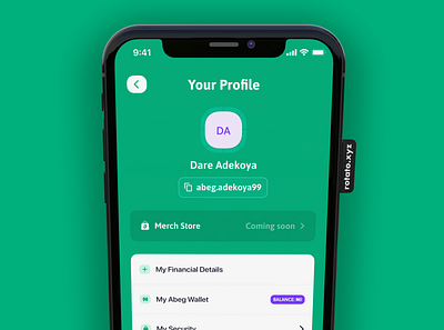 Profile app design green icon invite merch payment rotato ui ux vector