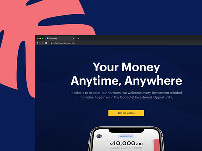 Gomoney Marketing Landing Page (Option 1) bank dark mode design finance fintech icon illustration payment plant ui vector web design