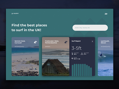 Surfing Report and Finder Concept concept dark design gradient modern report sea summer surf surfing ui user interface web design website