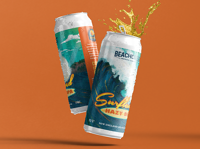 Beachcrest Brewing: Surfland Hazy DIPA beach beer beer label brewery craftbeer design graphic design illustration label design lettering ocean package design packaging typography