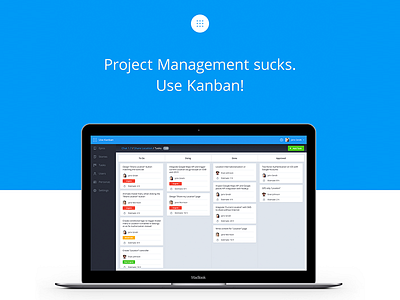 Project Management sucks. Use Kanban! ads analytics branding clean dashboard data flat interface landing page logo project management website