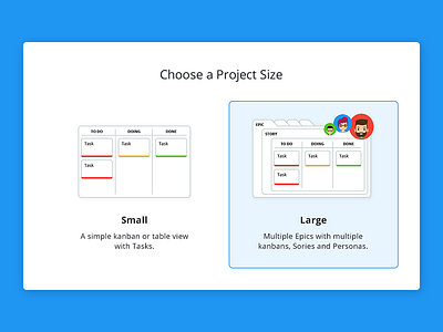 Choose a Project Size agile flat icons illustration kanban panel scrum todo ui ux