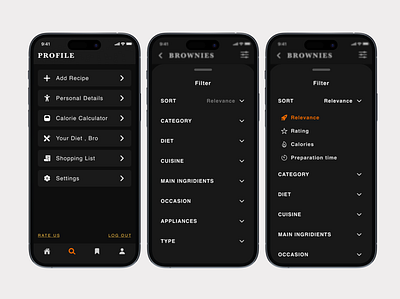Recipe app app design filter interface sorting ui ux
