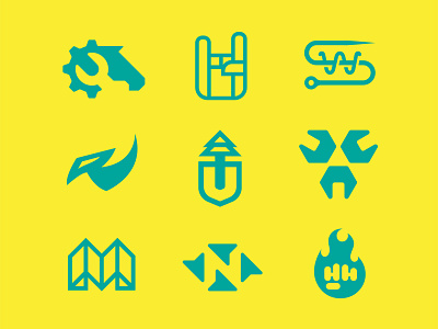 9 recent designs bold branding clever collection grid icon illustration logo logofolio smart vector yellow