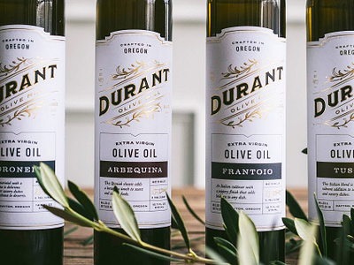 Durant Olive Oil artisan branding durant food food photography gold gold foil gourmet logo olive oil olives oregon packaging typography